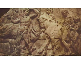 Litografia raffigurante i cavalieri in marmo di Elgin / Processione Panatenaica, British Museum
