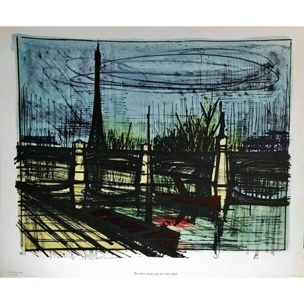 Bernard Buffet The River Seine And The Tour Eiffel 1964 Original Lithograph