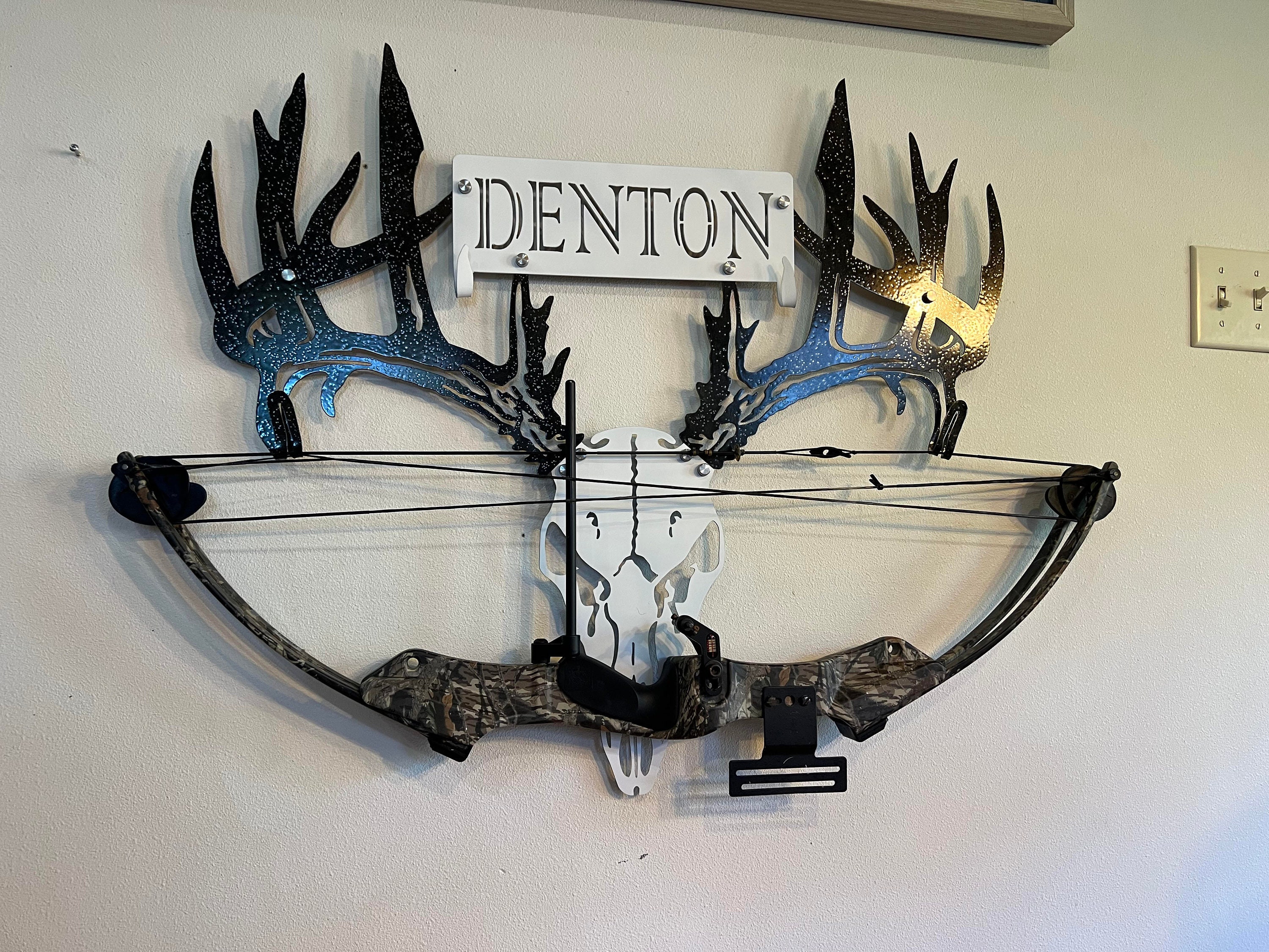 Custom Metal Deer Skull X-bow Crossbow Rack Carrier: 4 Hooks, With Custom Nameplate, Archery, Crossbow, Compound Bow - View #9