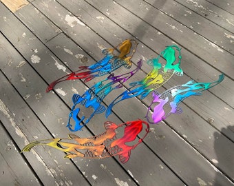 Koi Fish Metal multicolored Steel Koi Fish, Handmade in the US, Aquatic Art, yard art, Metal art sign, multiple sizes