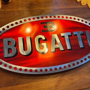 Bugatti Inspired Tribute Sign, Double Layer handmade & hand painted in WI USA, Metal Sign, Rolls Royce, Lamborghini, BMW, Mercedes, Ferrari
