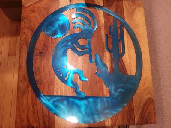 Kokopelli Metal Wall Art, Desert Scene With Wolf & Cactus - Etsy