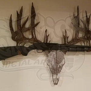 Deer Skull Rifle or Shotgun Rack, Custom name or logo Integration Welcome! - Euro Mount, Deer Hunting, Gift