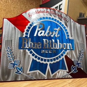 Pabst Blue Ribbon, PBR, Beer Signs Multi-Layer Handmade in WI USA, Metallschild, verschiedene Größen, Metallkunst, Budweiser, Miller, Coors