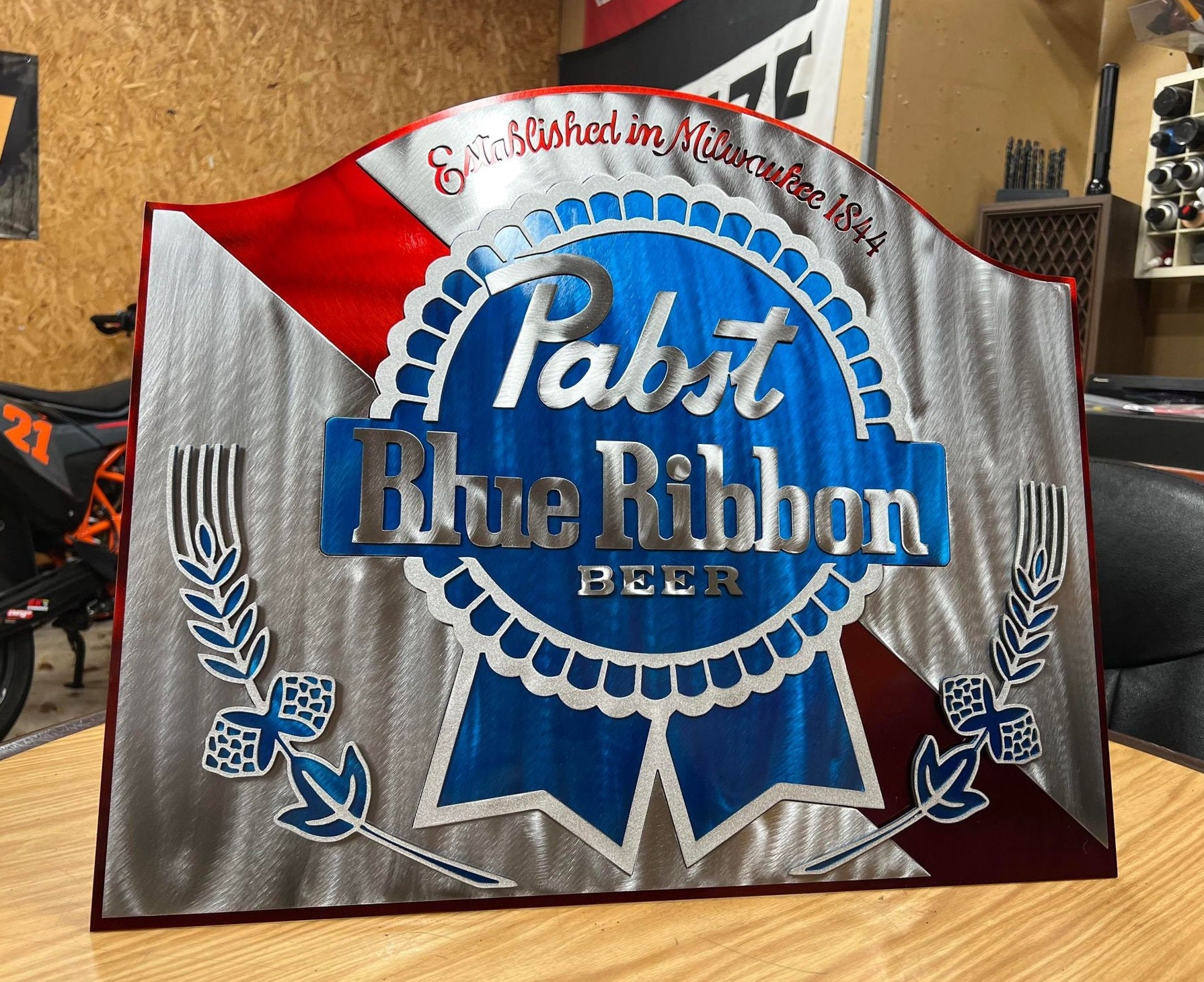 Pabst Blue Ribbon, PBR, Beer Signs Multi-layer Handmade in WI USA