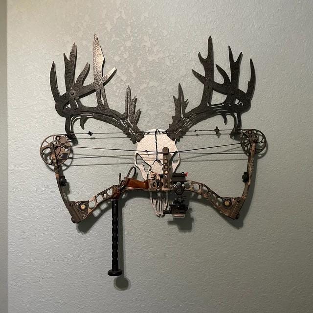 Custom Metal Deer Skull X-bow Crossbow Rack Carrier: 4 Hooks, With Custom Nameplate, Archery, Crossbow, Compound Bow - View #5