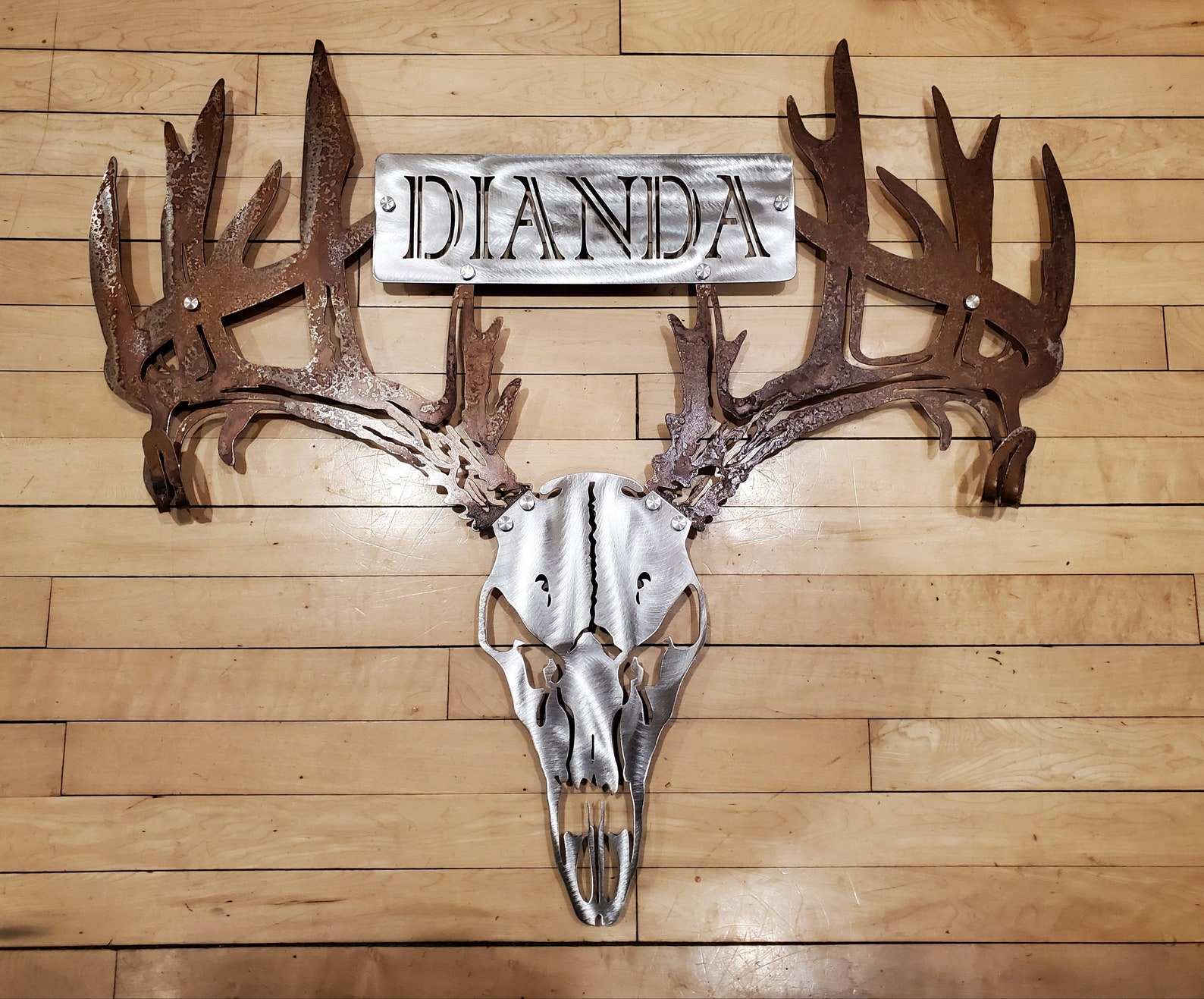 Metal Deer Skull Bow Rack with Custom Name Plate or Logo - Compound Bow, Lo...