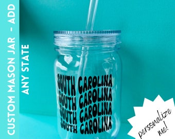 South Carolina Mason Jar Cup University of South Carolina Plastic Tumbler Custom Gift for USC Student South Carolina State Gift Plastic Jar