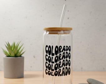 custom state beer can glass with bamboo lid and glass straw personalized home state pint glass housewarming gift realtor closing gift