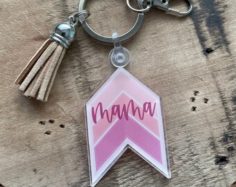 Pink Chevron Mama Keychain