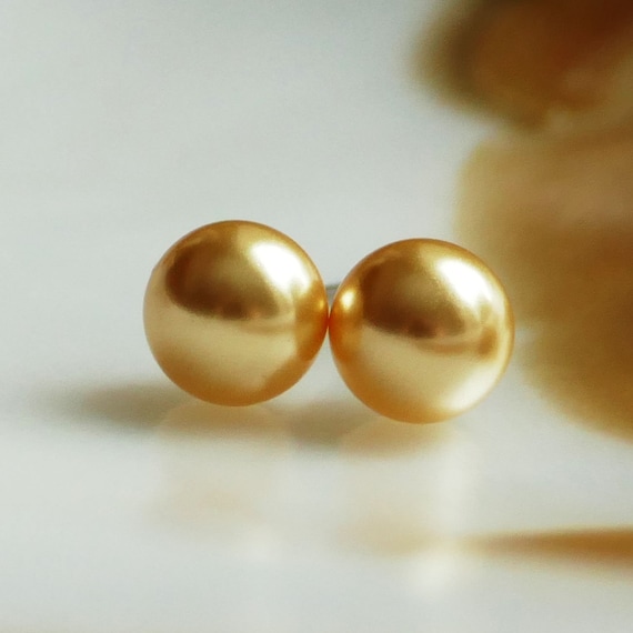 Extra large size Titanium earrings in Crystal Light Gold Pearls - Earrings  with Titanium pin