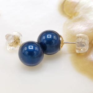 14k gold filled & simulated round pearl: 8mm teal petrol color stud earrings AAA luster