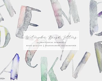 Watercolor letters, hand painted alphabet, grey watercolor clip art, alphabet clip art set, watercolor font, diy invitations