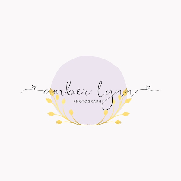 Custom Logo Design, Premade Calligraphy Logo, Gold Wreath Photography Logo, Wreath Logo, Editable Logo Design, Gold Laurel, Calligraphy Logo