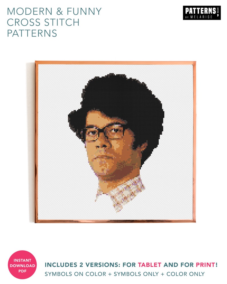 Moss IT Crowd Cross Stitch Pattern \u2022 Maurice Moss \u2022 TV Show Cross Stitch \u2022 Download PDF \u2022 Portrait Embroidery \u2022 Funny Cross Stitch Pattern