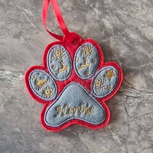 Personalised dog or cat paw Christmas tree hanging decoration