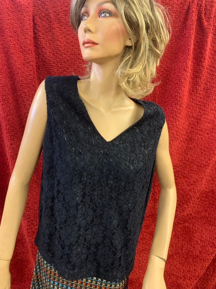 Image of Ladies Vintage Monsoon Lace Top With Beaded Details Size Uk