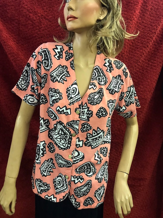 1990's pink abstract button up top size 12 by Your Sixth Sense