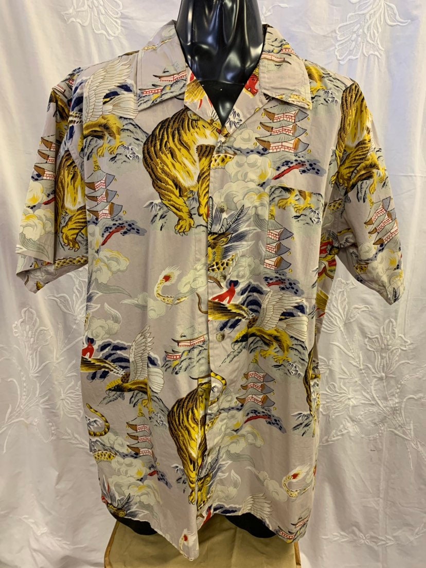 Image of Mens Vintage Chinese Print Shirt Size Xl
