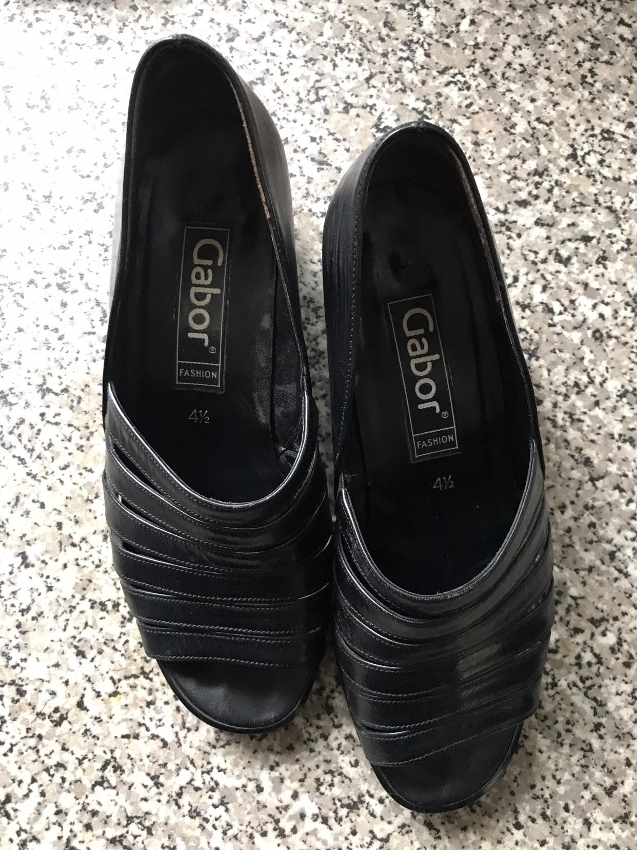 Vintage Ladies black leather sandals size uk 4.5 Etsy