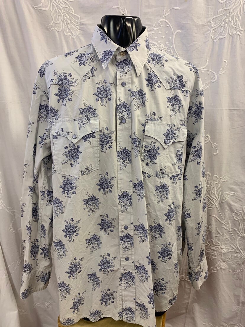 Image of Vintage Mens Lucky Brand Floral Print Cotton Shirt. Size Xl