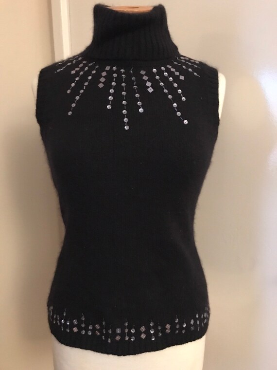 1990's vintage roll neck angora sleeveless jumper with sequins size 10-12