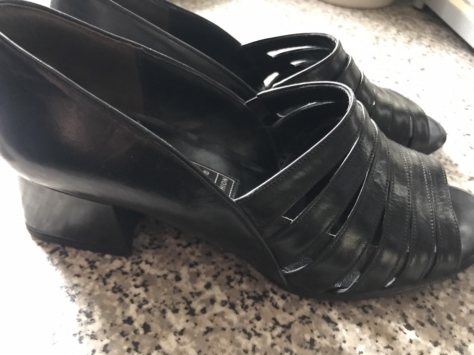 Vintage Ladies black leather sandals size uk 4.5 Etsy