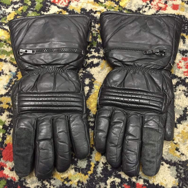 Vintage black leather biker gloves