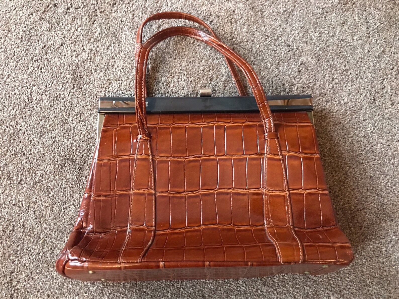 Vintage Leather Croc Skin Handbag - Etsy