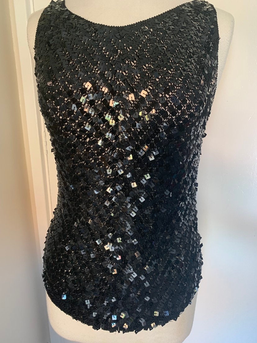 Image of Vintage Sequinned Black Top Size M/L