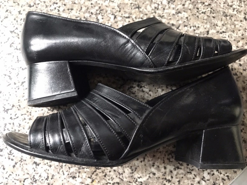 Vintage Ladies black leather sandals size uk 4.5 Etsy