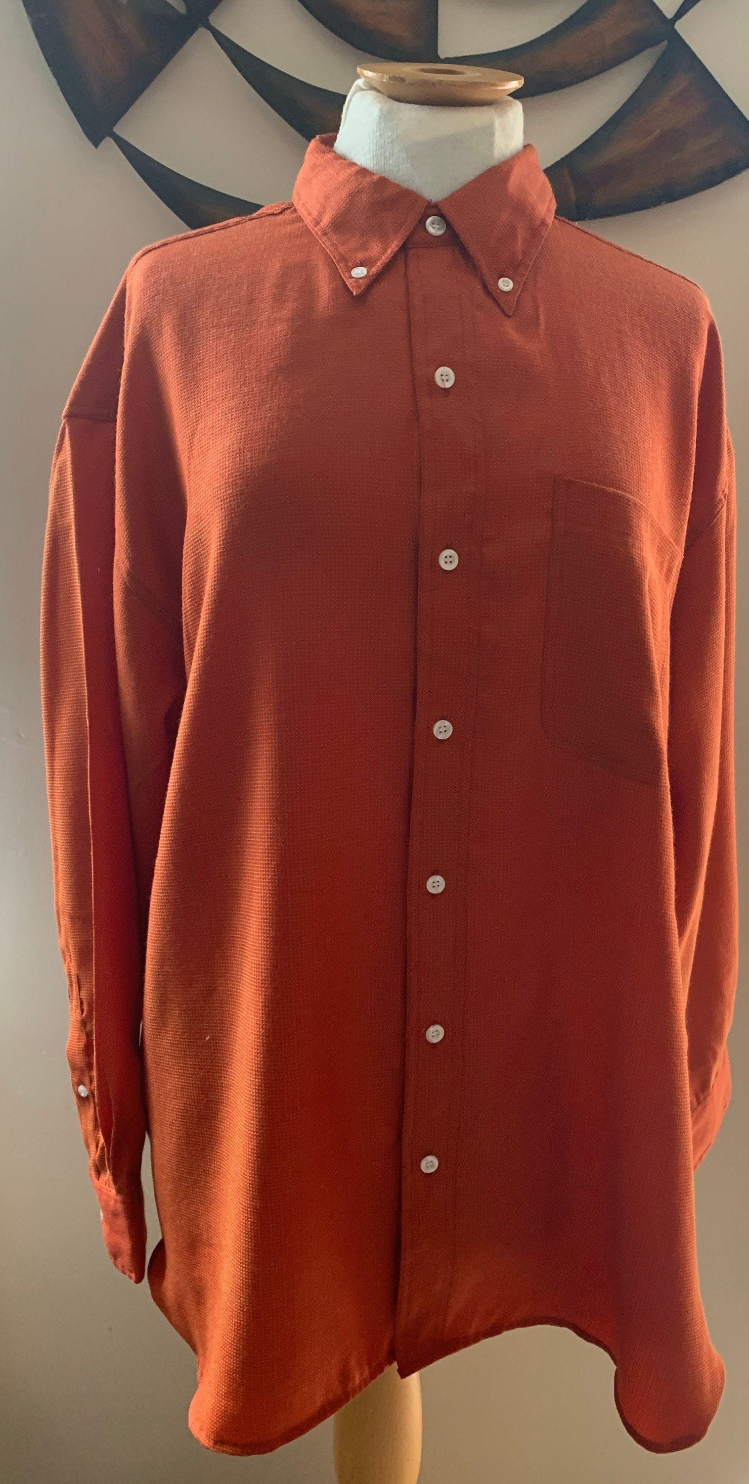 Image of Vintage 1980’S Button Down Burnt Orange Shirt. Size Large
