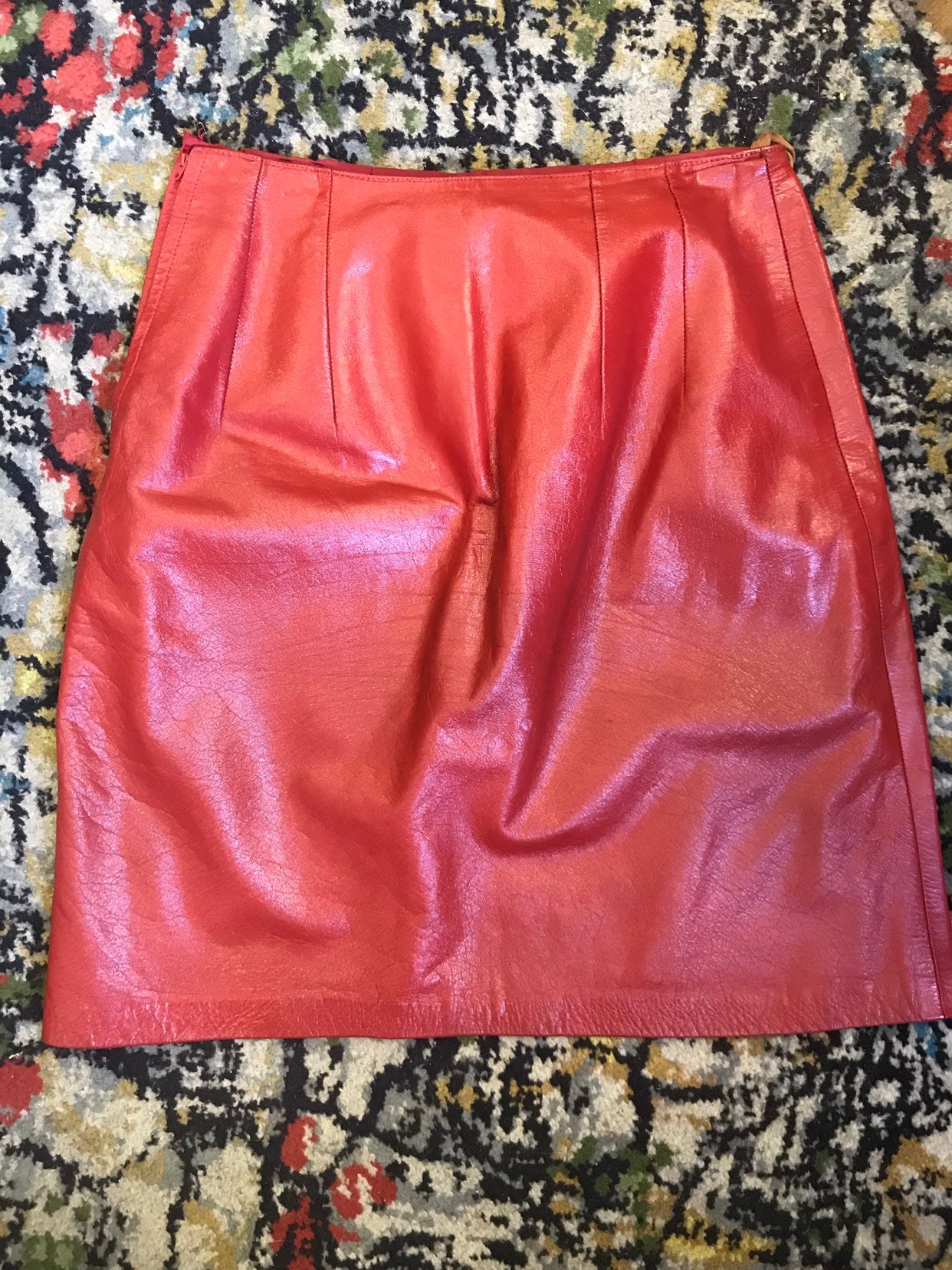 Image of Vintage Red Leather Skirt Waist "