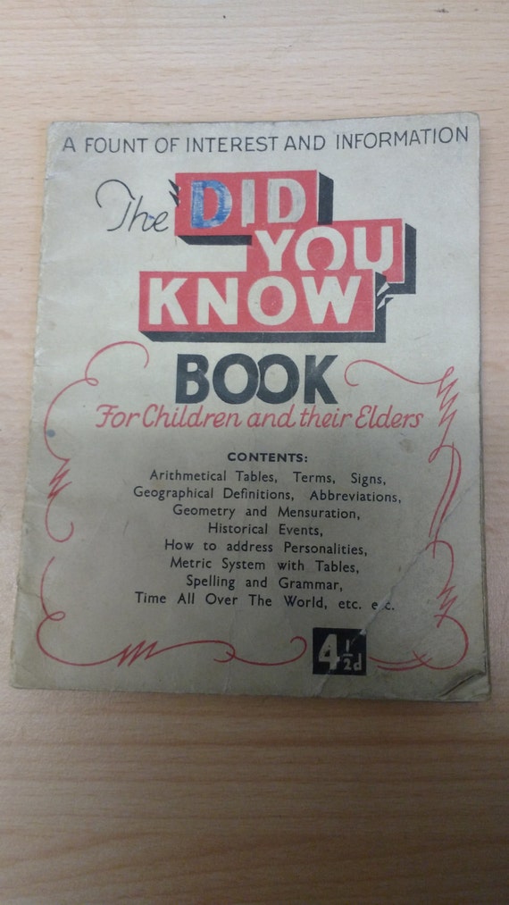 Vintage 'Did You Know Book For Children and their Elders'