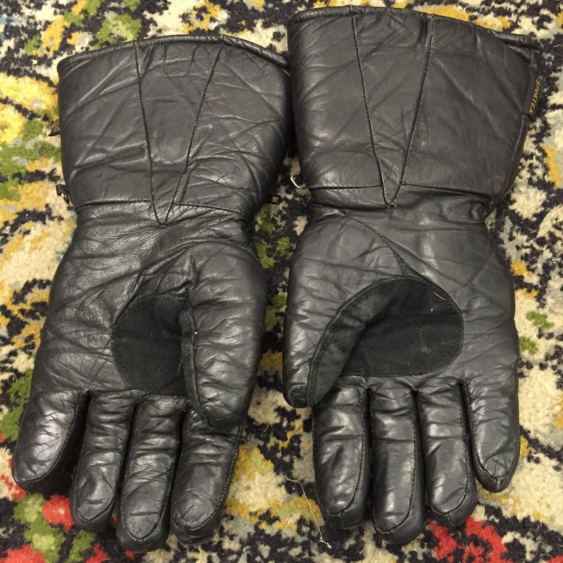 Vintage black leather biker gloves