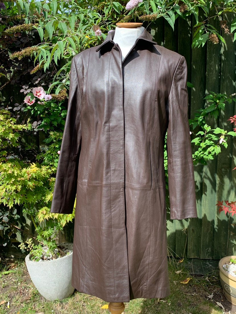Image of Vintage Soft Brown Leather Coat Size Uk