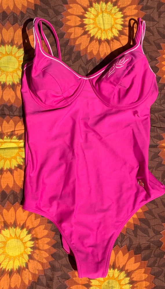 Vintage 1980s cerise pink swimming costume size 14. Made by Eva