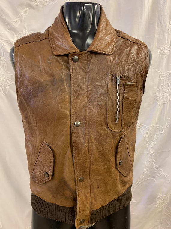 1970’s vintage/retro tan leather waistcoat  size small to medium