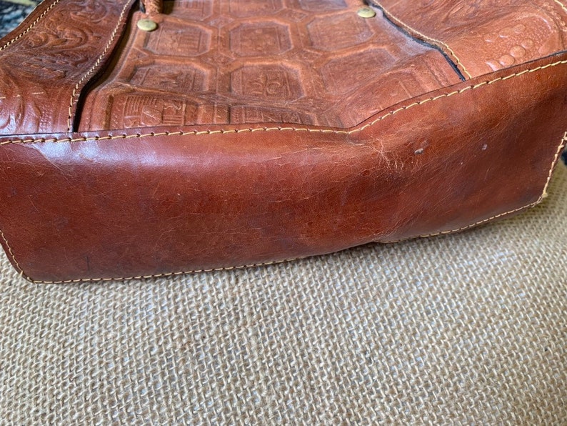 Vintage Stiff Brown Leather Bag Etsy