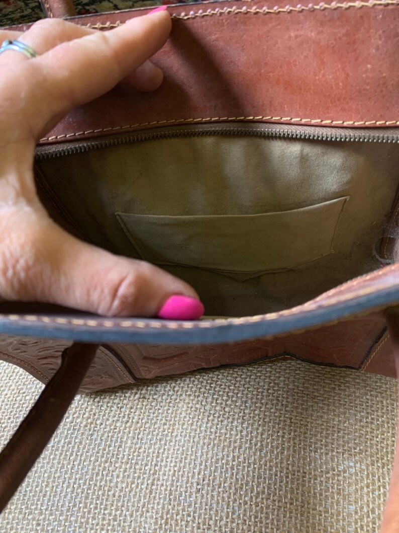 Vintage Stiff Brown Leather Bag Etsy