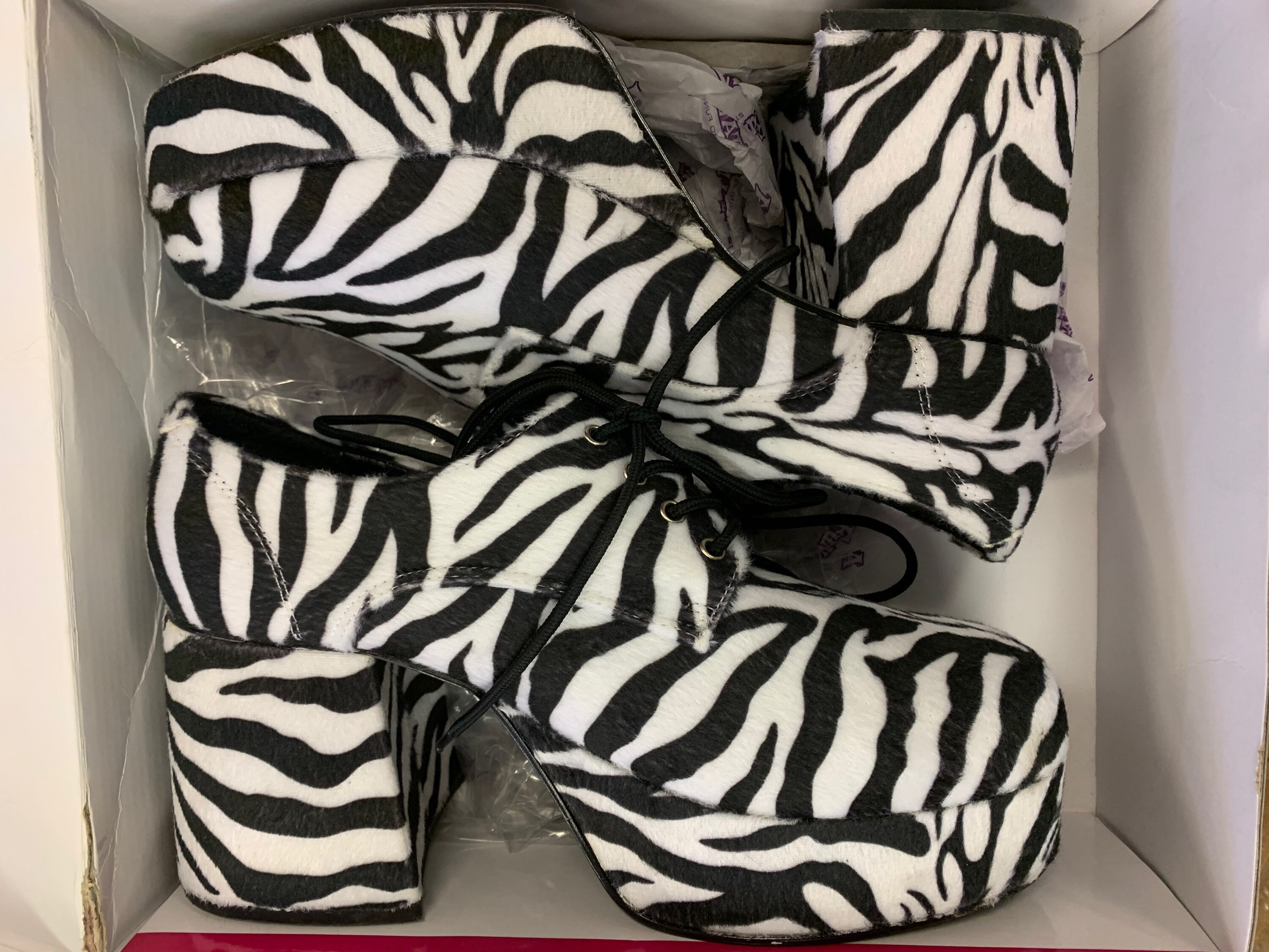 Retro style 1970's zebra print platform 