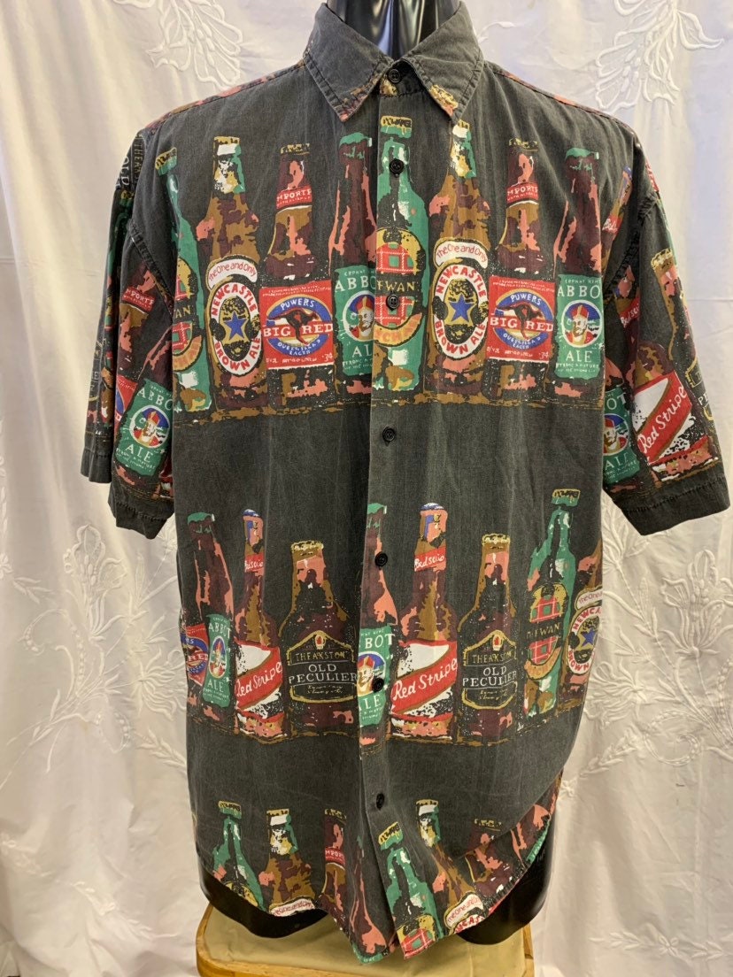 Image of Mens Vintage Bottle Of Beer Print Shirt Size L