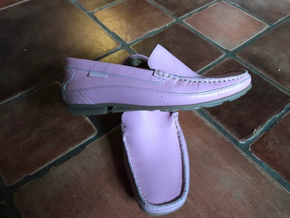 ladies pink leather loafers