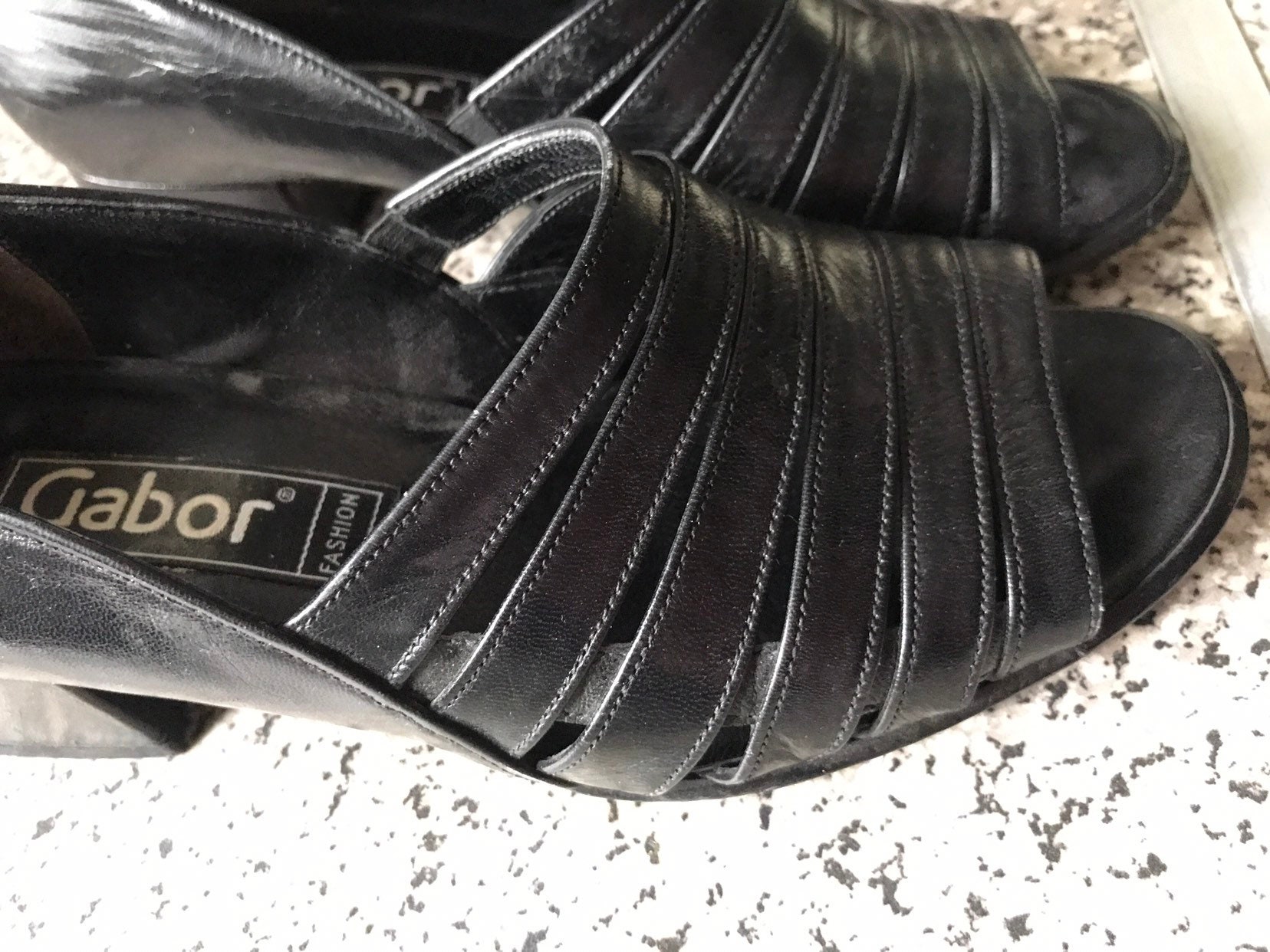 Vintage Ladies black leather sandals size uk 4.5 Etsy