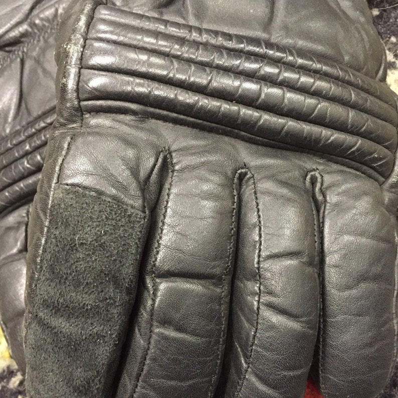 Vintage black leather biker gloves