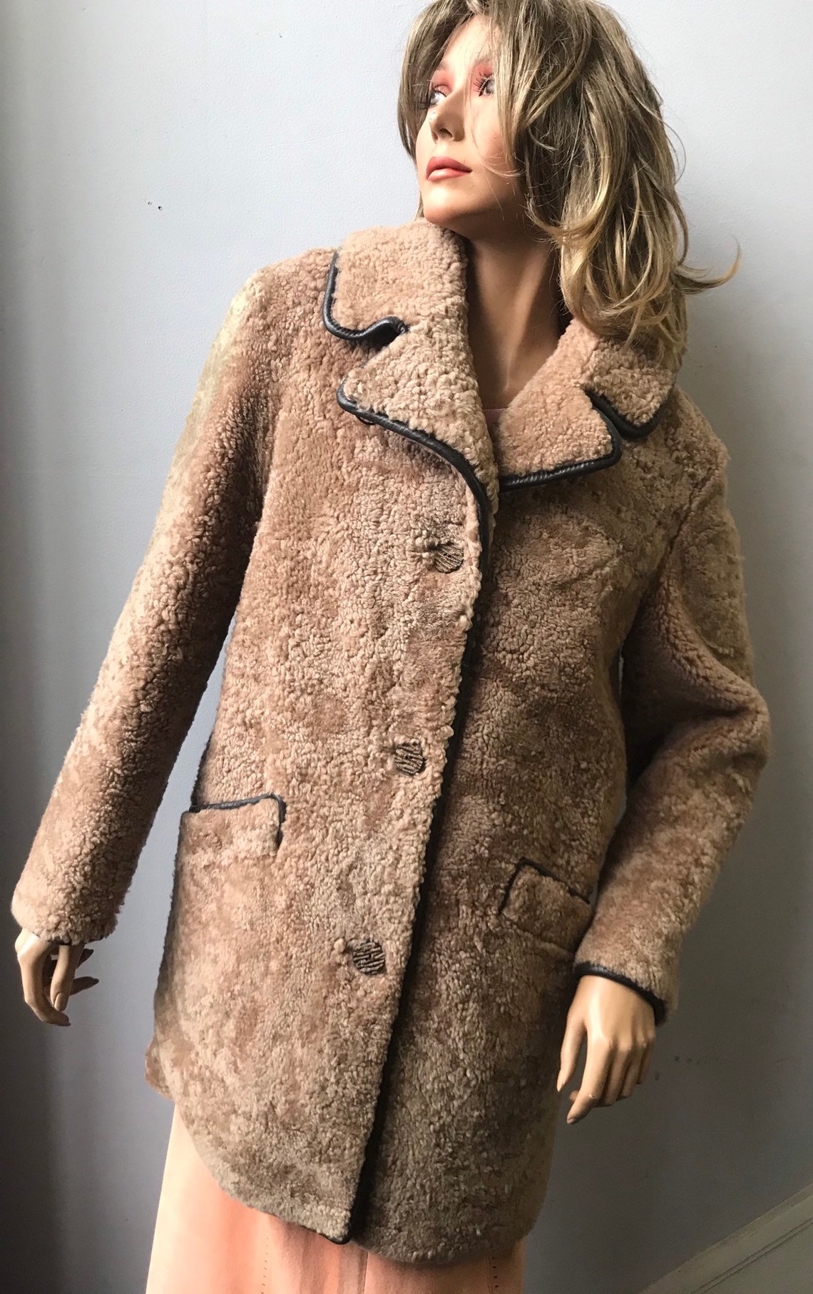 Stunning teddy bear fur coat with leather trim size uk 10-12 | Etsy