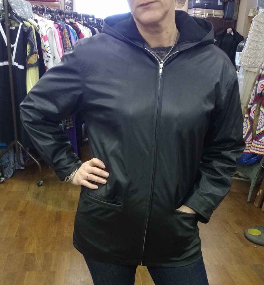 Image of Vintage Black Pvc Hooded Jacket