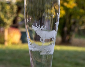 Glasbläserei Weber Weizenglas, Weißbierglas 0,5 L, Weizenbierglas, Jagdgravur Handarbeit Schott Bavaria