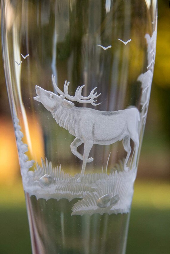 Glasbläserei Weber Weizenglas, Weißbierglas 0,5 L, Weizenbierglas,  Jagdgravur Handarbeit Schott Bavaria -  Österreich