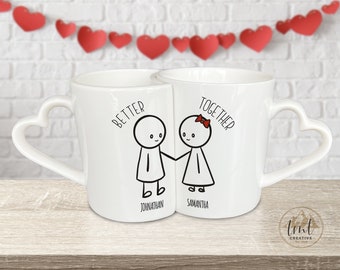 Personalized Valentine's Day Heart Shaped Mug, Valentines Day Gift, Personalized Couple Mugs, His and Hers Mugs, Better Together Design